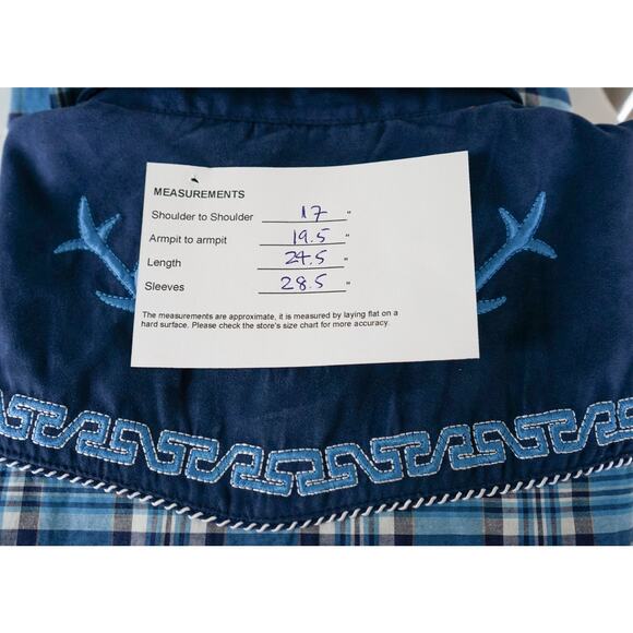 El General Men Embroidered Plaid Western Pearl Snap Button Shirt M Cowboy Rodeo - Picture 15 of 16